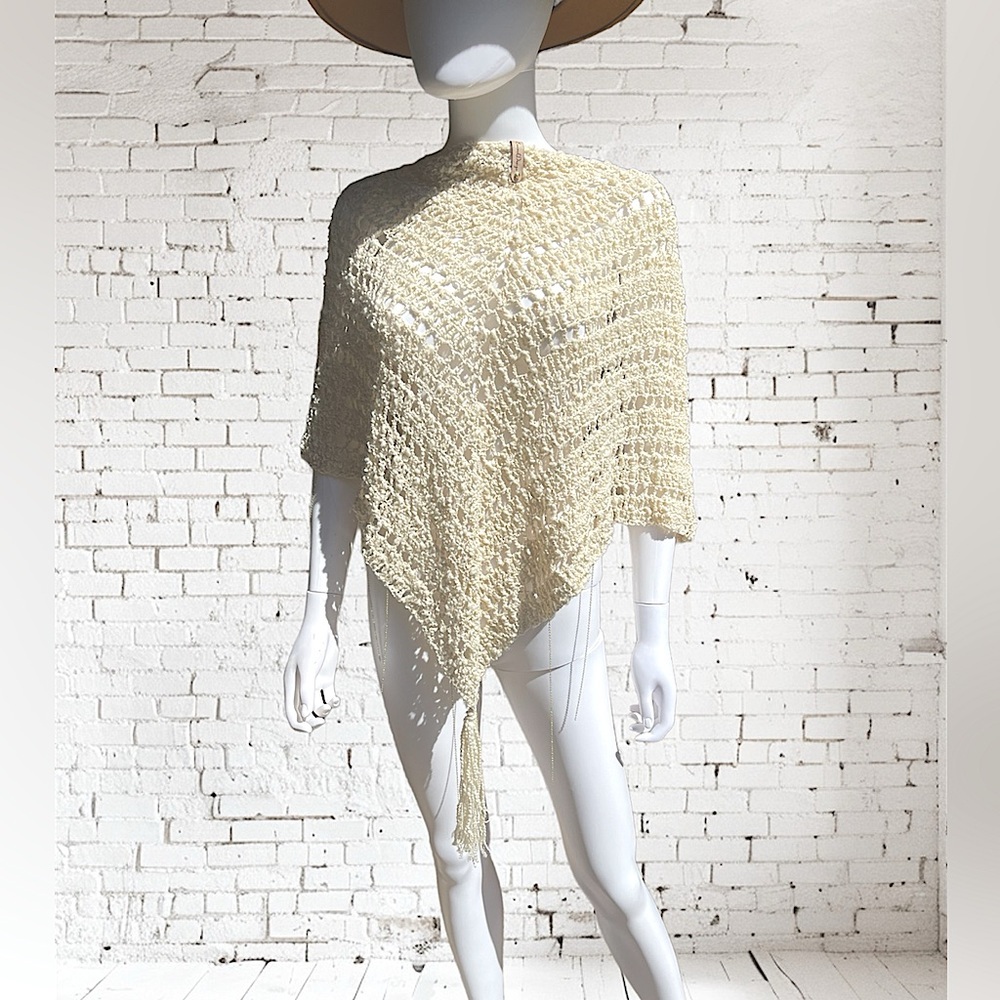Handmade crochet summer shawl with gold plated chains